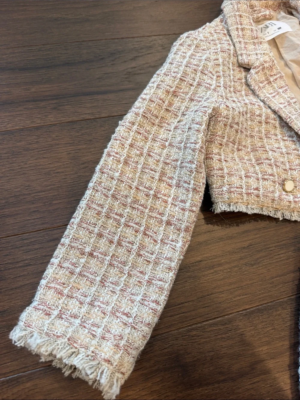 Zara Girls Cropped Tweed Two-Piece Set - Pink/White Size 7 - C36-200